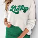 LEMAFER Women 2026 Merry Christmas Round Neck Sequin Letters Sweater Casual Solid Slogan Long Sleeve Pullover Sweatshirt Tops (White, S)