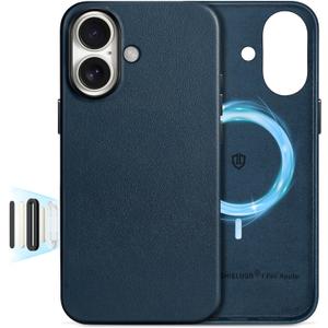SHIELDON Genuine Leather Case for iPhone 16 6.1" 2024, [Camera Button Updated], Compatible with MagSafe, Magnetic Wireless Charging Slim Anti-Scratch Non-Slip Shock-Absorbent Phone Cover - Navy Blue