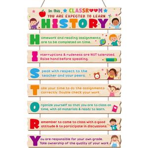 2 x Harloon Classroom Decorations History Sign Class Rules Inspirational Educational Wall Art Literature Social Studies Classroom Decorations Hanging Plaque History Posters for Teachers Gift
