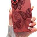 Compatible with iPhone 16 Case Cute Butterfly Pattern Design for Girls Women, Soft Silicone Shockproof Protective Designed for iPhone 16 Case-Red
