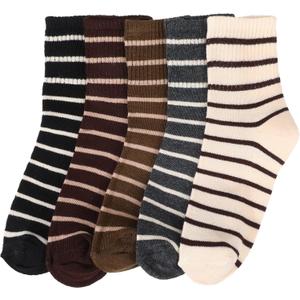 Molain 5 Pairs Striped Crew Socks for Women, Casual Cotton Socks Comfortable Everyday Socks for Women and Girls, Size 5-8