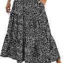 Naggoo Women's Summer Maxi Skirt Tiered A Line Ruffle Elastic High Waisted Flowy Beach Long Skirts with Pockets (Black, L)