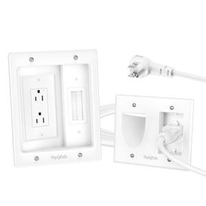 in Wall Cable Management Kit for TV, Recessed Outlet with TV Cable Hider Wall Kit, Cord Hider for Wall Mounted TV, Cable Management Box for Home & Office Theater System, White