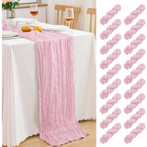 18 Pack Pink Cheesecloth Table Runner 21.5x120 Inch, Semi Sheer Boho Gauze Cheese Cloth Fabric Table Runners 10 FT Long for Wedding Party Baby Shower Birthday Home Decor