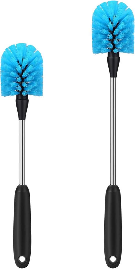 MOSOLAN Stainless Steel Water Bottle Brush, Long Handle Scrubbing Brush, Built for Cleaning Sports Bottles, Baby Bottles, Cups, Coffee Mugs, Glasswares, Wine Decanters, Flask, 2 Pack, 13 in - 15 in