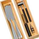 Kitchen Drawer Organizer Bins, Stackable Bamboo Deep Drawer Organizer for Silverware, Utensils, Cutlery, Flatware, Junk Drawer, Dresser, Bathroom, 12" x 3" x 2.5" (Set of 2)