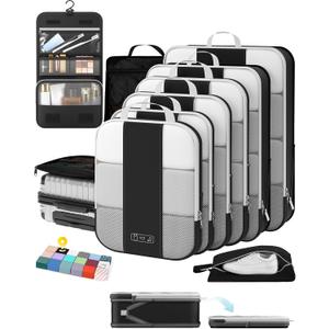10 Set Compression Packing Cubes for Travel Essentials,Compressible Expandable Packing Cubes for Suitcase,OlarHike Luggage Organizer Bags for Travel,Handy Helper for Organizing Clothes(Black)