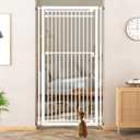 78.8" Extra Tall Cat Gate, 28.3-33" Wide Safety Metal Cat Door, Pressure Mounted Easy Walk Through Pet Gate with Door for Stairs, Doorways, White