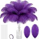 Hanaive 150 Pcs Ostrich Feathers Set Bulk Plumes 12-14 Inch (30-35cm) 70 Pcs Large Ostrich Feathers with 80 Sticks and Tape for DIY Crafts Wedding Home Party Centerpiece Decorations(Purple)