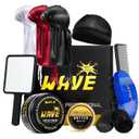 Wave Pomade for Men Strong Hold Easy Wash 360 Wave Training Hair Cream, Waves Grease for Men Promotes Layered Waves, Moisture, Silky Shine, Wave Pomade Wave Brushe Silky Durag Wave Cap Set (Blue)