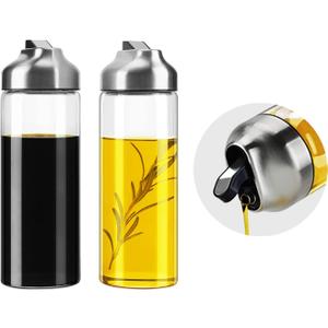 Aelga Olive Oil Dispenser - 14 OZ Glass Oil and Vinegar Dispenser Bottles Set for Kitchen No Drip-Set of 2 (Silver)