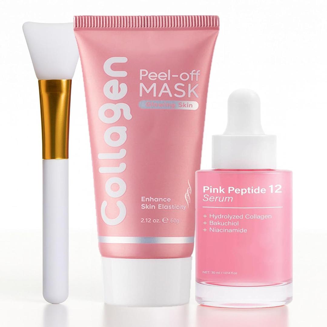 Skynflow Hydrolyzed Collagen & Niacinamide Overnight Peel Off Mask - Peptides & PDRN Serum, Enhance Skin Elasticity, Reduces Sagging & Dullness For Glowing Skin (Set)