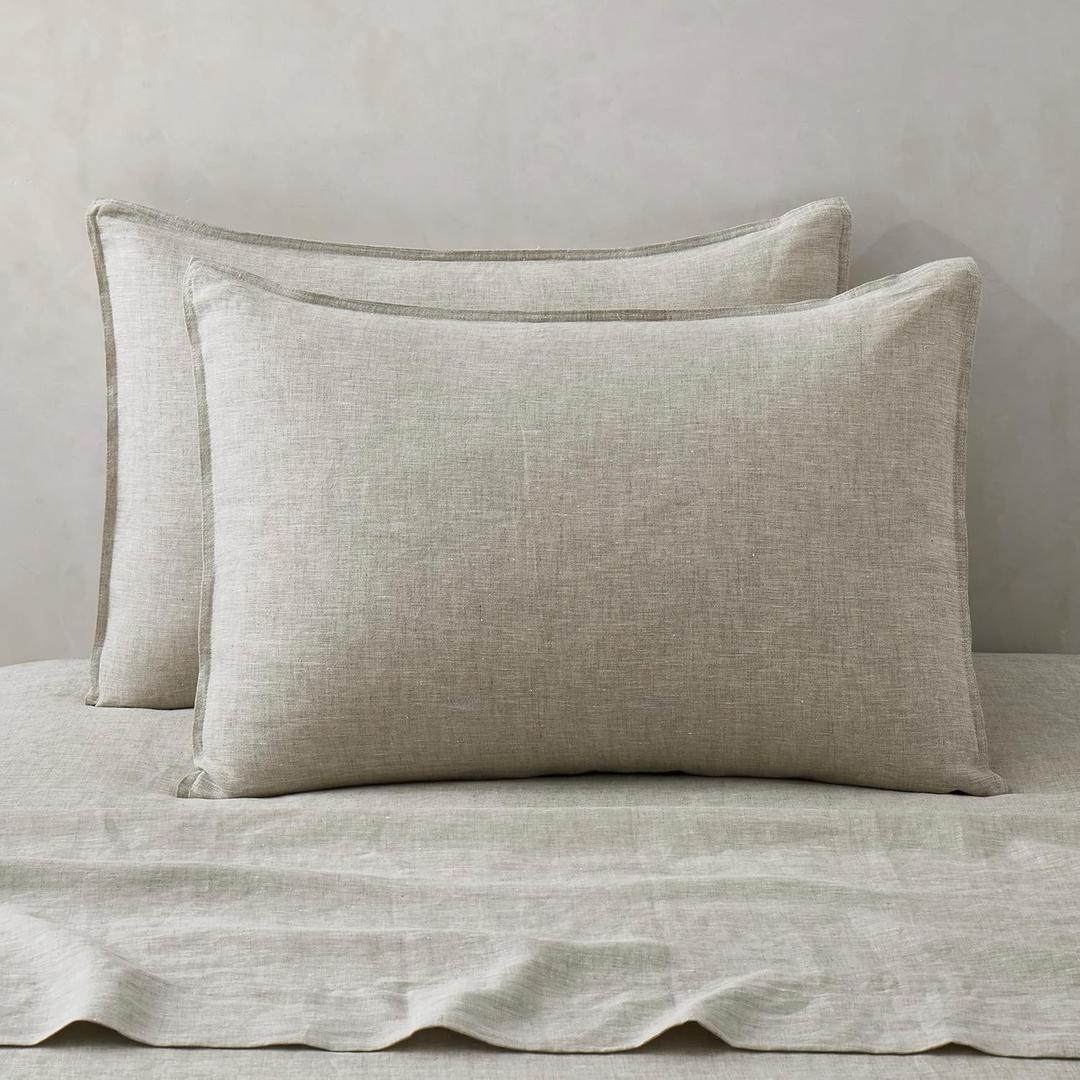 ATLINIA 100% Linen Pillowcases Set of 2, Standard Size 20" x 26" Pillow Case, Linen Pillow Sham (Natural)