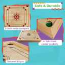 Carrom Board Game - Wooden Strike and Pocket Game Set with Group of Black and Beige Coins, 2 Red Queen Coins, Striker Coin, and Cue Sticks by Hey Play, 26 inches by 26 inches by 0.75 inches