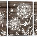 RnnJoile Rustic Dandelion Wall Art Set 3 Pieces Brown Abstract Flower Canvas Picture Painting for Farmhouse Wall Decor 12"x16" for Each (Brown)