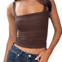 Women's Sleeveless Square Neck Tank Tops Strappy Ruched Going Out Top Backless Crop Tops (Medium, Coffee)