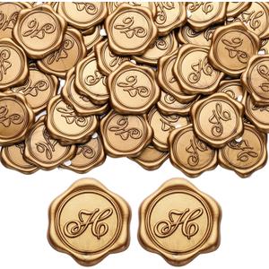 Yoption Initial H Wax Seal Stickers, 100 Pack Antique Gold Self Adhesive Letter Envelope Seal Stickers for Wedding Party Birthday Christmas (H)