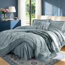 DEITAS Queen Size Comforter Set 7 Piece, Jacquard Woven with Damask, Bedding Set in a Bag Includes Soft Comforter, Bed Skirt, Pillow Shams, and Decorative Pillows, Blue