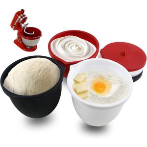 Silicone Liners for KitchenAid 5 Qt Tilt-Head Stand Mixer(Only), Odourless,Thicker, Cold/Heat-Resistant & Non-Stick, Easy Clean, Fits 5 Quart Mixing Bowl, Set of 3 with Lids (Red+White+Black)