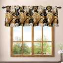 Renaiss 42 x 18 Inch Vintage Floral Kitchen Curtain Rod Pocket Linen Valance Brown Flower Printed Small Window Treatment Curtains for Farmhouse Bathroom Dining Room Rustic Country Mini Curtain Drapes