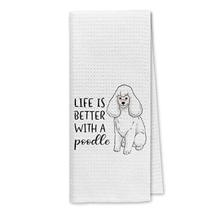 Pack of 2, Dibor Life is Better with A Poodle Kitchen Towels Dish Towels Dishcloth,Cute Poodle Puppy Dog Absorbent Drying Cloth Hand Towels Tea Towels for Bathroom Kitchen,Dog Lovers Girls Women Gifts