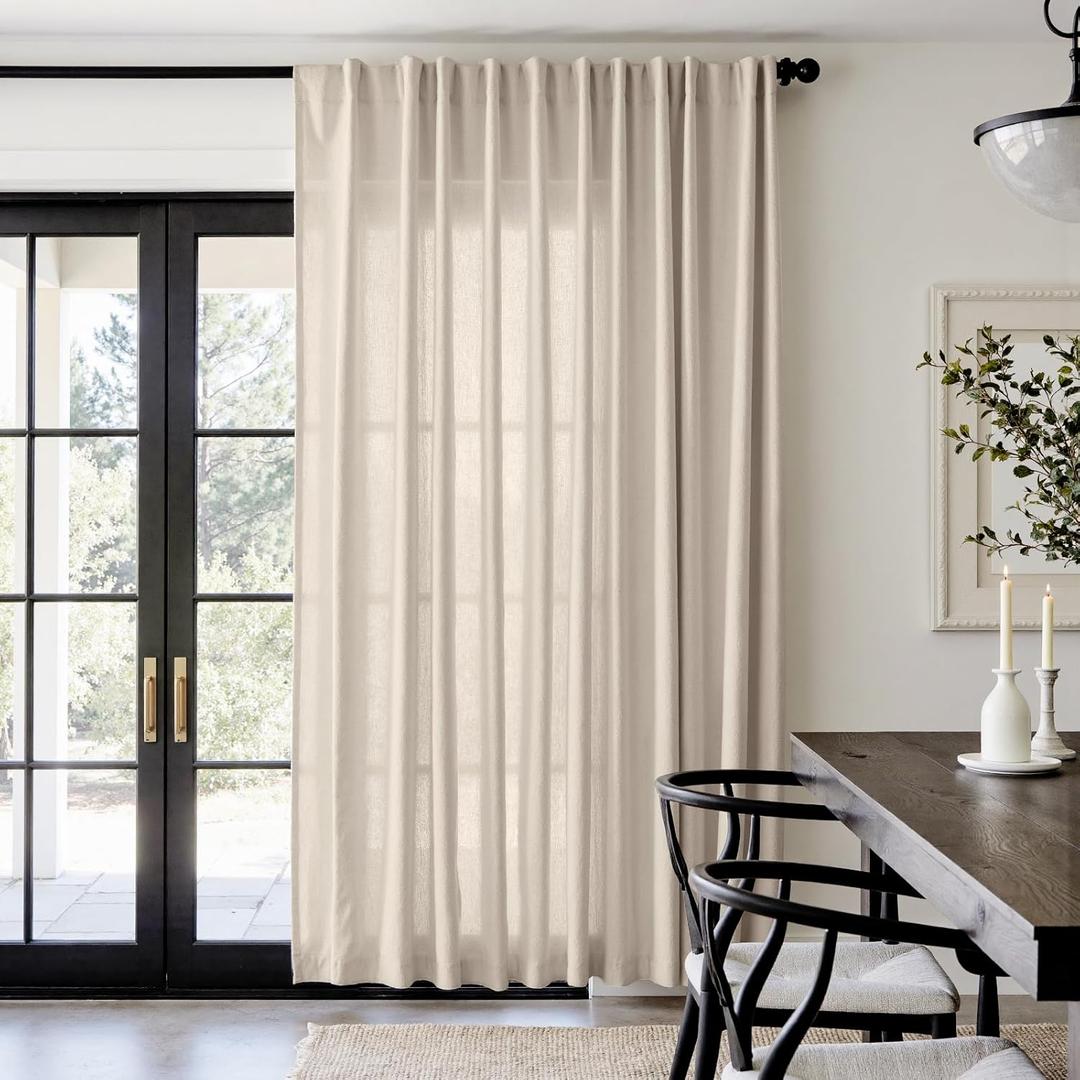 jinchan Extra Wide Sliding Door Curtain 84 Inch Length Oatmeal Linen Curtains Semi Sheer Drapes for Patio Door Living Room Bedroom Home Office Light Filtering Drapes 100 Inches Wide 1 Panel
