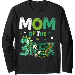 Mom of the Three Rex Birthday Dinosaur Family Matching Long Sleeve T-Shirt
