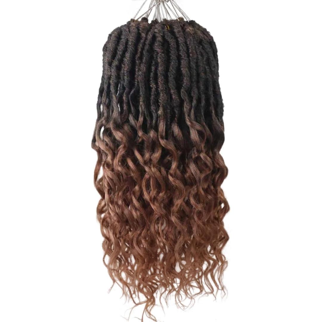 Deep Faux Locs Crochet Hair 12 Inch 8 Packs Goddess Locs Crochet Hair Pre Looped Curly Crochet Hair for Black Women Soft Locs Crochet Braids with Curly Ends (Black mixed Dark Brown)