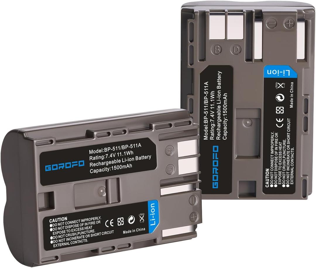 BP-511/BP-511a 2-Pack Batteries, Compatible with EOS 50D 40D 30D 20Da 20D 10D 300D D30 D60 G6 G5 G3 G2 G1 Pro1 Pro90 Digital SLR Camera Battery (2 Batteries)