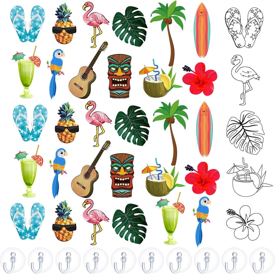 Lewtemi 36 Pcs Create Your Own Summer Hawaii Window Art Suncatcher Kits for Kids Hawaii Craft Suncatcher Paint with 24 Suction Cups for Ornament Painting Kids Classroom Party Activities