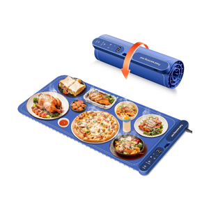 Warming Mat for Food Extra Large 32"x15", Electric Silicone Food Warmer Trays for Chafing Dishes & Buffet,Portable Countertop Food Warmers for Parties, 7-Level Temp 8-Hour Timer， Blue