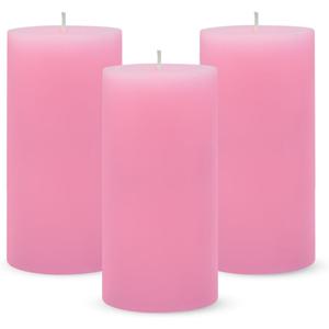 3 Packs 2.8x6 Inch Pink Pillar Candles, Unscented Dripless Long Burning Colored Cylinder Candles for Home, Wedding, Party, Dinner Table Emergency Power Outage
