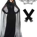 SKEFOLI Halloween Costume Women's Ghost Costume Black Ghost Bride Sexy Scary Queen Costume Halloween Cape Women Vampire