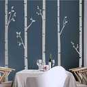 244cm Tall Unique 5 White Birch Trees with Branches Huge Size Wall Stickers for Kids Room Nursery Baby Wall Decals D641 (Light Grey)