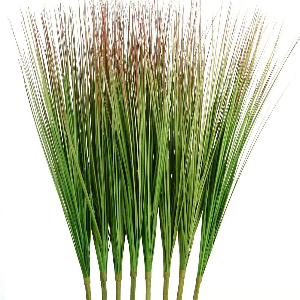 8pcs 27" Outdoor Artificial Plants Faux Onion Grass Artificial Tall Grass Plants Outdoor Faux Fake Grass Greenery Fake Shrubs Plant (8, Green)