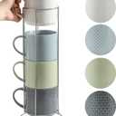 Hasense Coffee Mugs,15oz Coffee Cups Set of 4 with Stackable Storage Rack, Durable Porcelain, Microwave & Dishwasher Safe, Space-Saving Mug Set for Kitchen and Office, Multi Color