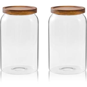 Sweejar Large Glass Candy Jars with Wooden Lids, 1 Gallon Glass Jar with Lid, Sugar/Flour Storage Containers, Big Glass Canisters with Airtight Lid, 2