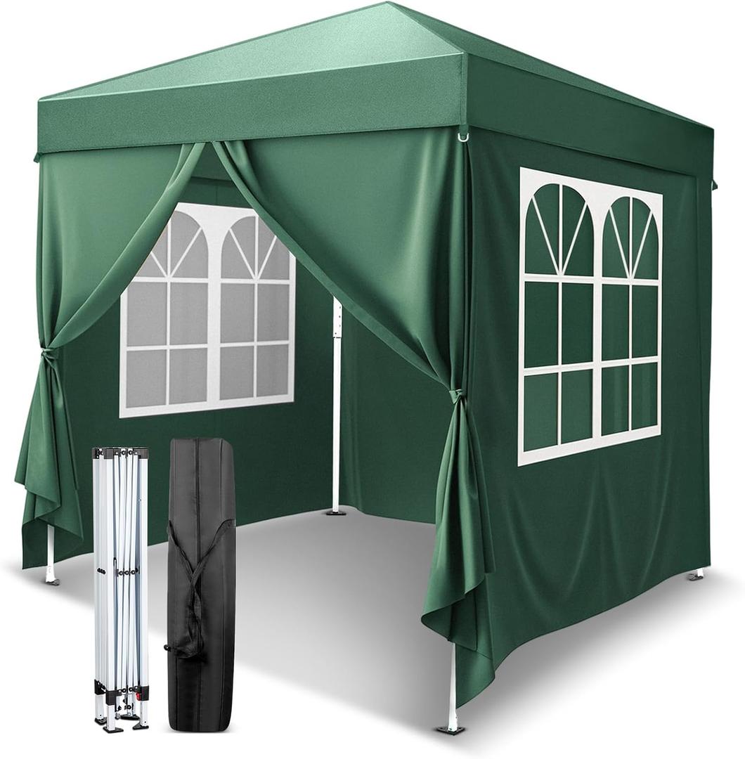 VINGLI 6.5x6.5 Pop Up Canopy Tent with Sidewalls, Outdoor Gazebo Canopy Tent, Patio Event Tents Outdoor Event Shelter for Parties (Green)