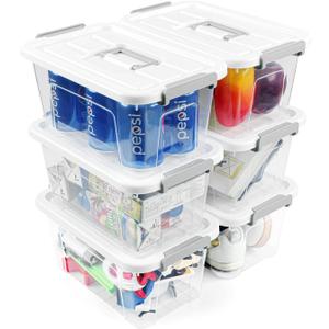 AREYZIN Plastic Storage Bins With Lids,6 Pack Storage Organizer Bins,7 Quart Stackable Storage container with Lid and Gray Handle Buckle Easy for Home Office Organization, with White Lids