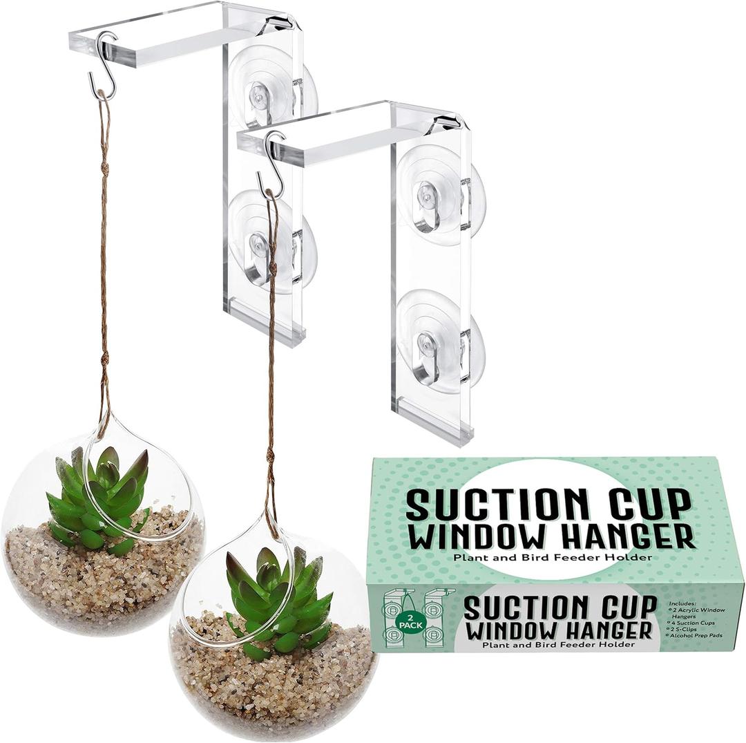 Impresa Suction Cup Window Plant Hanger - 2-Pack, Glossy Green Acrylic Easy Install Hook for Hanging Plants - Indoor & Outdoor Use Window Suction Cups & Hooks