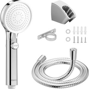 RV Shower Head with Hose, High Pressure Shower Head with Handheld On Off Switch, Travel Trailer, Motorhome and Boat and Camper Must Have RV Accessories Replacement Part, Chrome and White