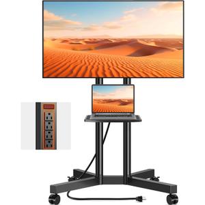 TVON Rolling TV Stand with Power Outlet for 32-75 Inch LCD LED OLED Flat Curved Screen TVs up to 88 lbs, Portable TV Stand on Wheels and Height Adjustment Max VESA 400x400mm