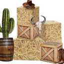 10Pcs Western Cowboy Party Decorations Set 3 Hay Bales Boxes 2 Wood Print Boxes and 5 Cowboy Centerpieces Decor for Birthday Western Wedding Farm Harvest Party Favors