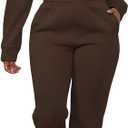 LovelyWholesale Women 2 Piece Outfits Long Sleeve Crop Hoodies and Pants Sweatsuit Set Brown Medium