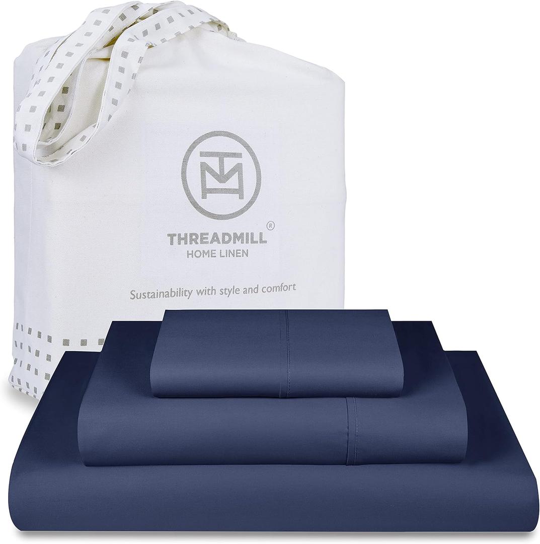 Threadmill Twin Sheet Set |656 Thread Count 100% Supima Cotton Sheets for Twin Mattress |Solid Sateen Twin Bed Sheets Set | 16 Deep Pocket | Soft Breathable 3-Piece Cooling Sheet Set | Folkstone Blue