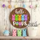 Easter Bunny Eggs Welcome Wood Hanging Sign Door Decorations for Home, Easter Hello Peeps Wooden Sign Decor for Home Office Front Door