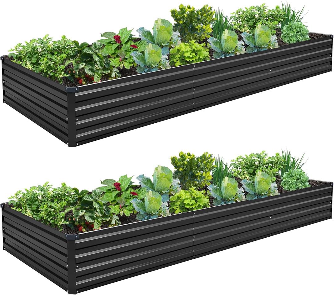 1031FT(2PCS) Galvanized Raised Garden Bed Kit Metal Planter Boxes,Large Outdoor Planters Garden for Planting Vegetables,Flowers,Herbs -Black
