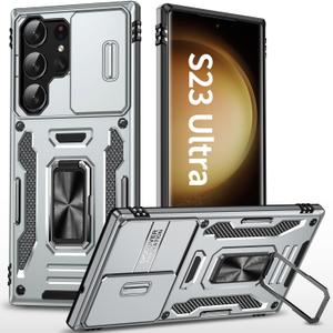 Phone Case for S23 Ultra Case with Kickstand Ring Holder, with Camera Cover, with Magnetic Car Mount Function, for Samsung Galaxy S23 Ultra (Grey)