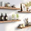 PHPH 24 Inch Wood Floating Shelves for Wall, Wooden Wall Shelves for Bedroom, Set of 4 Light Brown