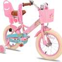 JOYSTAR Little Daisy Kids Bike for Girls Boys Ages 2-7 Years, 12 14 16 Inch Girls Bikes with Doll Bike Seat & Streamers, Boys Bike with Flag & Number Plate, Multiple Colors, Color: LittleDaisy-Pink